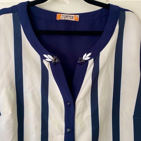 Floral Pattern Stripe Adornment Bottom Down Dress - Picture 4 of 17